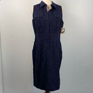 NWT Taylor Navy Blue Sleeveless Button Down Midi Dress Size 10